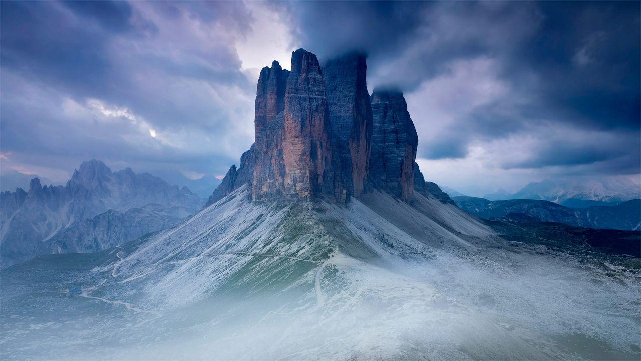 Blick vom Paternsattel (Forcella Lavaredo) auf die Drei Zinnen (Tre Cime di Lavaredo), Sextner Dolomiten, Italien