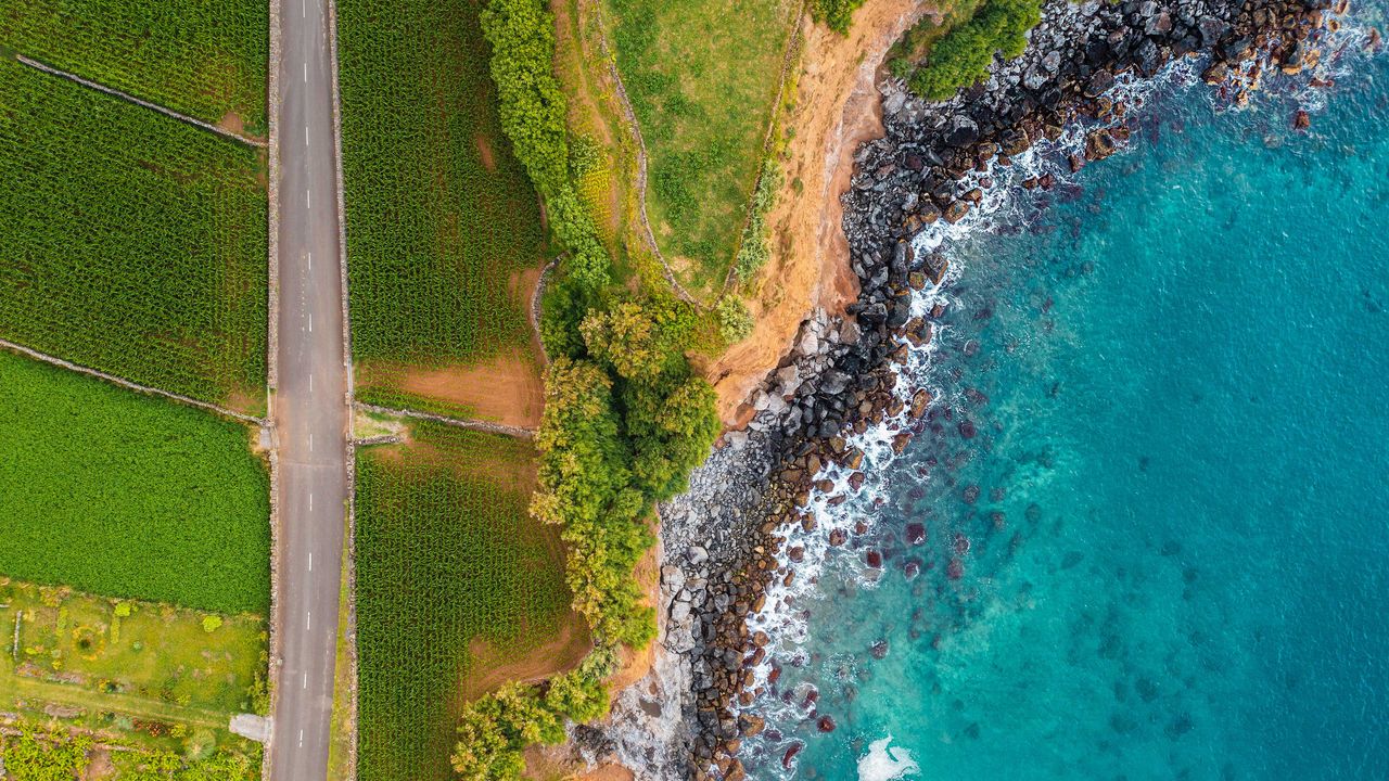 Coastal Road, Farmland, Rocky Shore, Turquoise Ocean, Azores