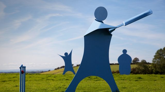 For the Cricket World Cup, a cricket-themed sculpture at Yorkshire Lavender, England