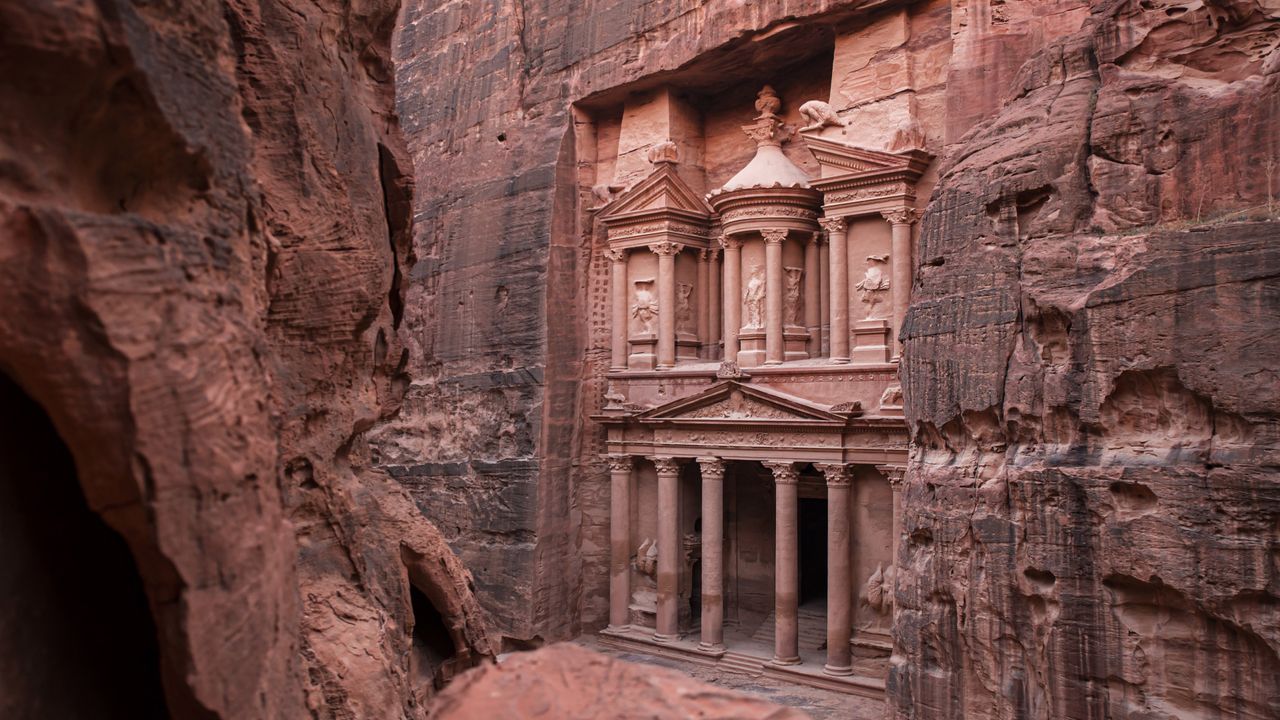 Ancient Al-Khazneh Rock-Cut Treasury, Petra, Jordan