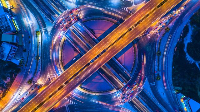 Traffic circle and highway in Bangkok, Thailand