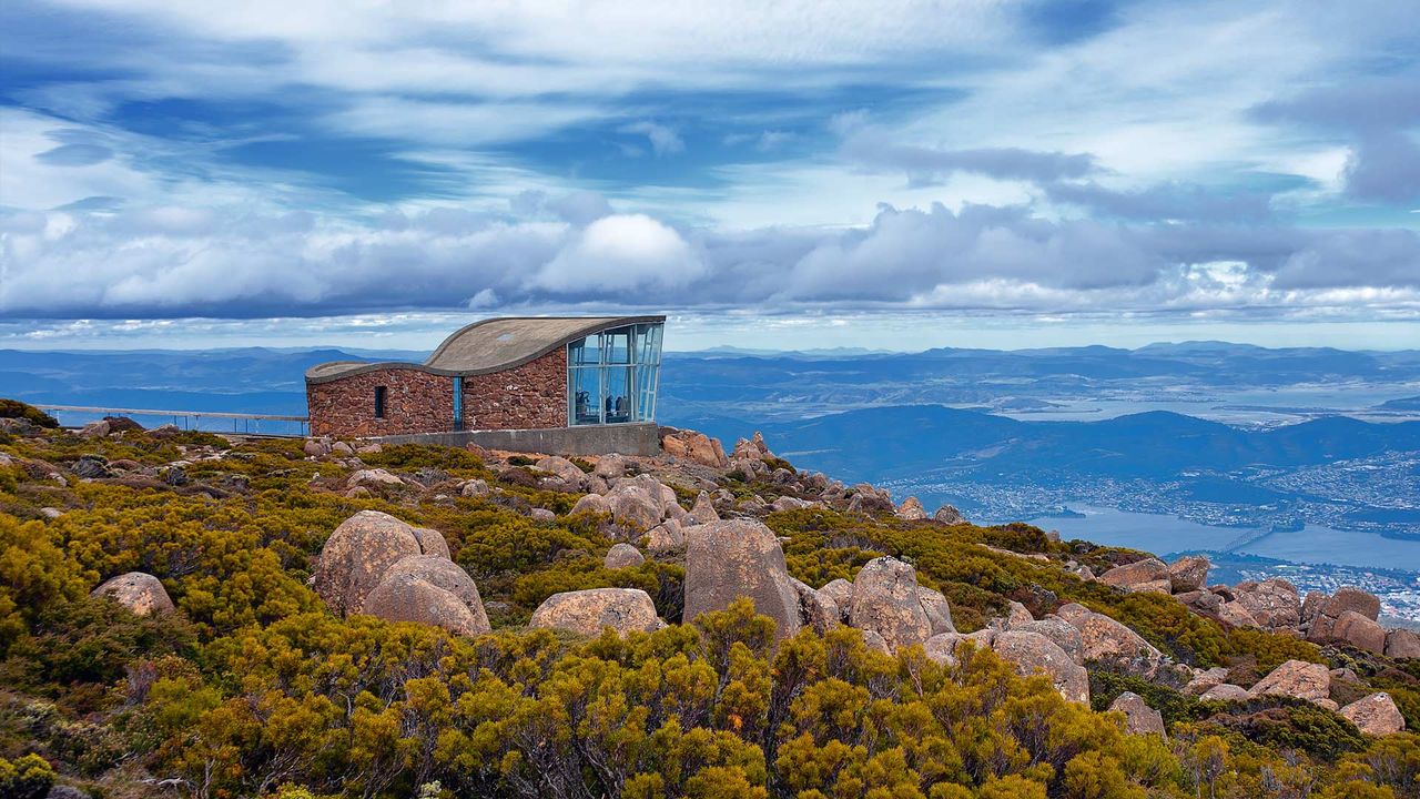 Mt Wellington observation deck with views of Hobart city, Tasmania