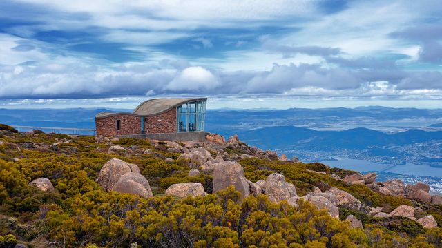 Mt Wellington observation deck with views of Hobart city, Tasmania