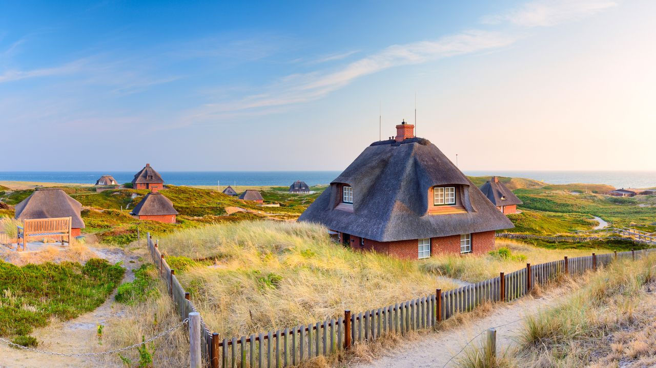 Reetdachhäuser bei Hörnum auf Sylt, Schleswig-Holstein