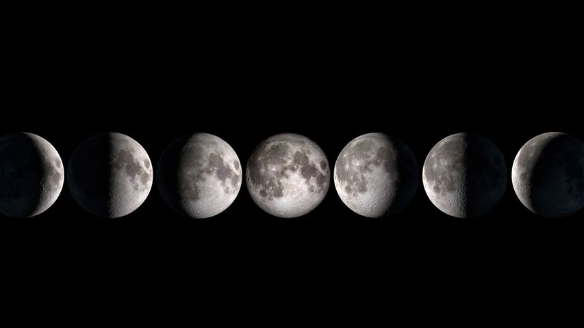Ein aus mehreren Aufnahmen zusammengesetztes Foto zeigt die verschiedenen Mondphasen