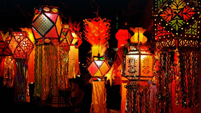 Lanterns illuminated for the Diwali festival, Mumbai, India
