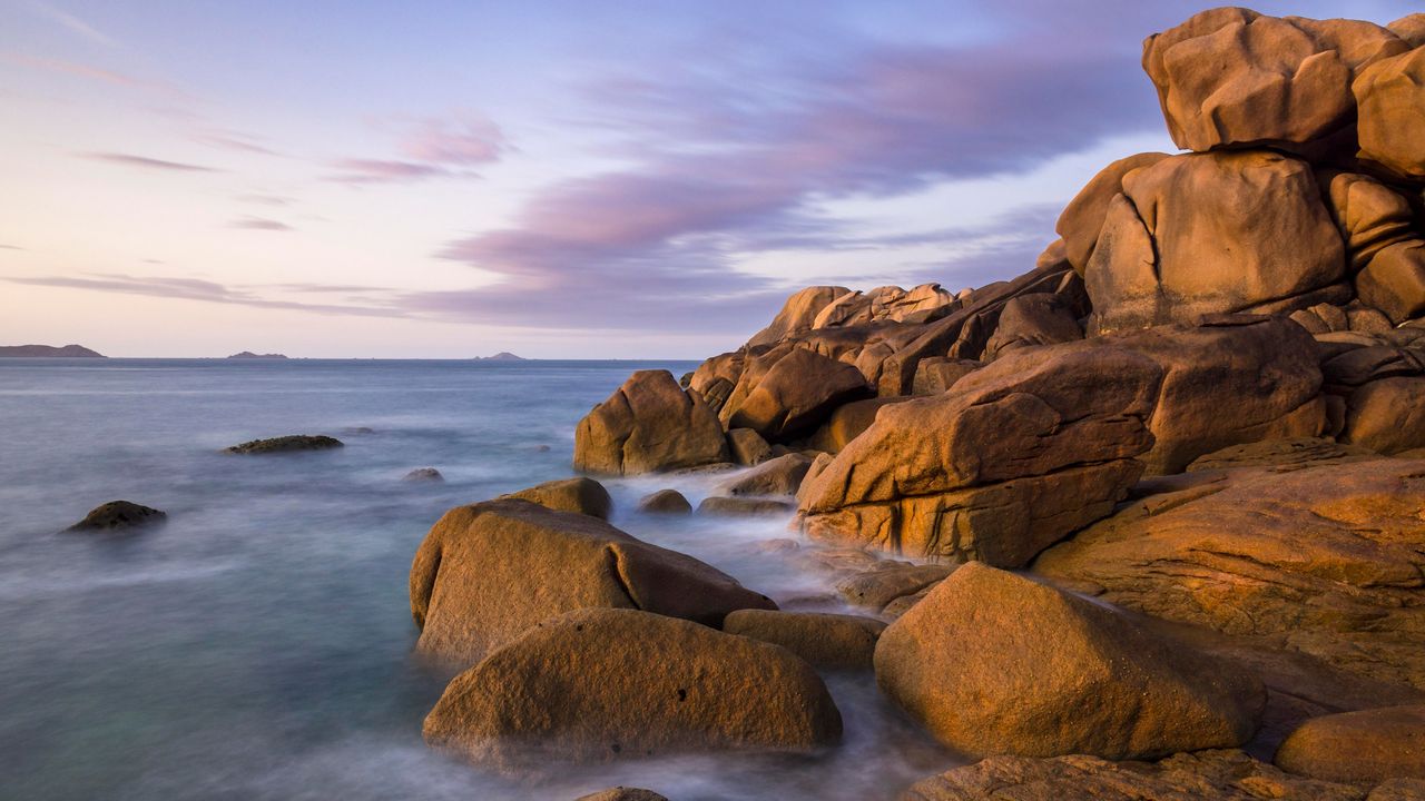 Pink Granite Boulders, Sunset, Côte de Granit Rose, Brittany, France