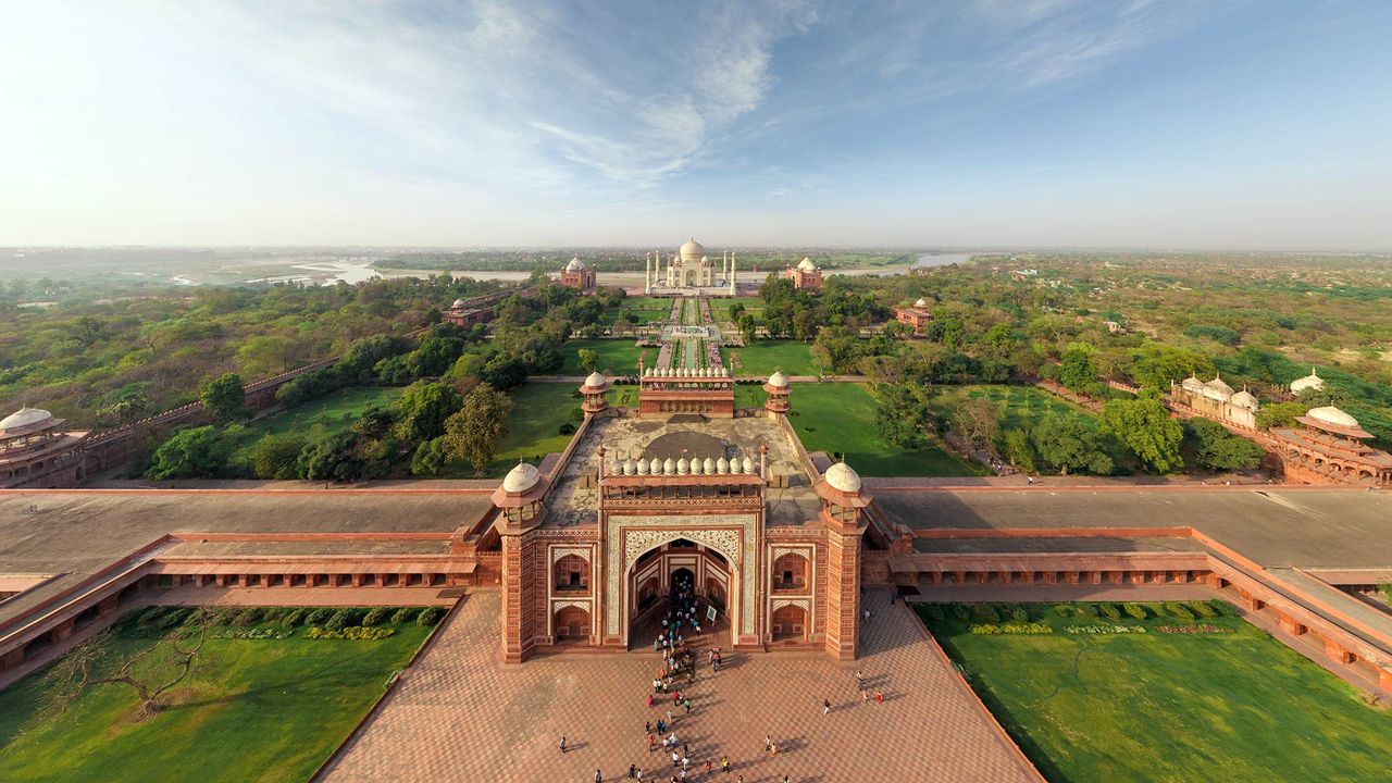 Aerial view of Taj Mahal in Agra, India