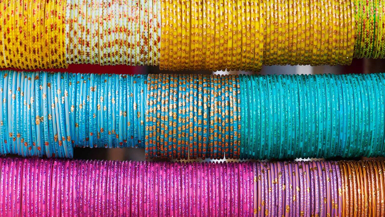 Colourful bangles in a market, Andhra Pradesh