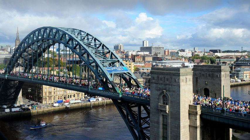 Runners cross the Tyne Bridge during the BUPA Great North Run in Newcastle