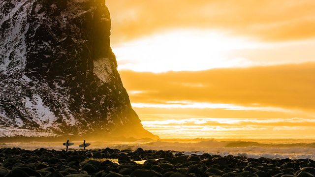 Arctic surfing trip in the Lofoten Islands, Norway