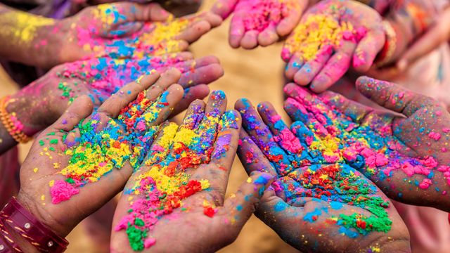 Group of people playing Holi in Rajasthan