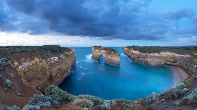 Window arch at Loch Ard Gorge at dawn, Port Campbell National Park, Victoria