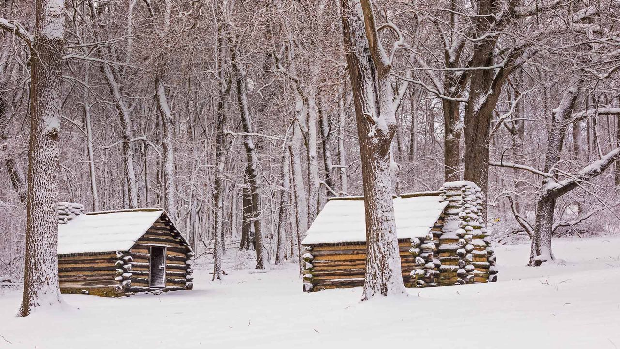 Huttes sur le site historique national de Valley Forge, Pennsylvanie, États-Unis