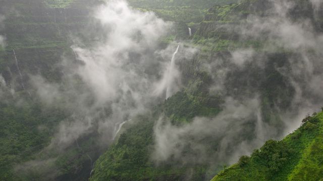 Sahyadri mountain range during the monsoon season in India