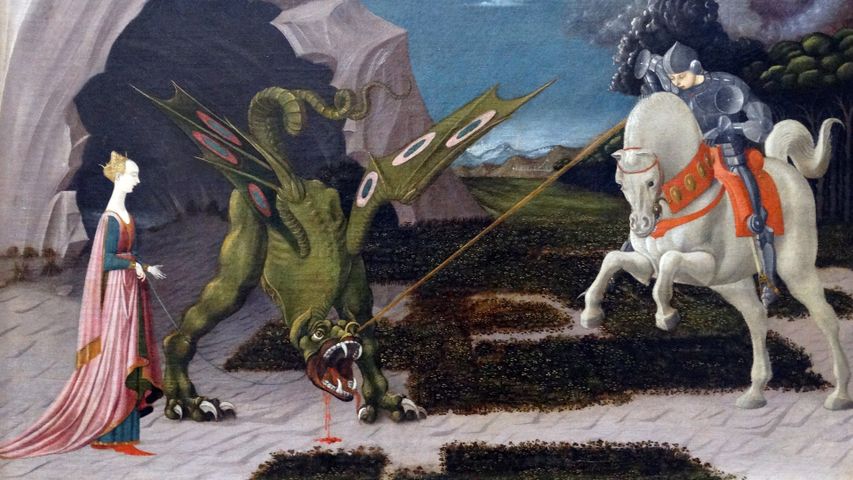 Painting titled 'Saint George and the Dragon' by Paolo Uccello