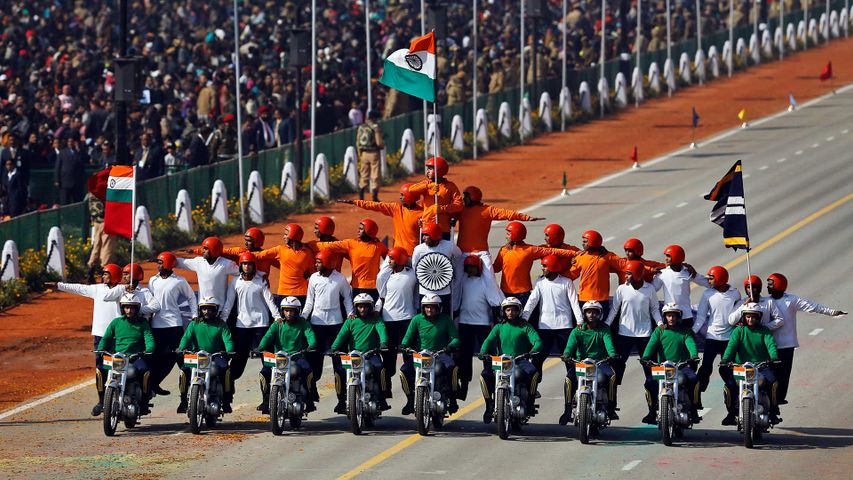 Military motorcycle stunt riders at Rajpath, on Republic Day 2013