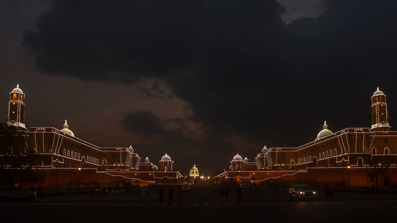 Illuminated President's Estate of India, New Delhi, India
