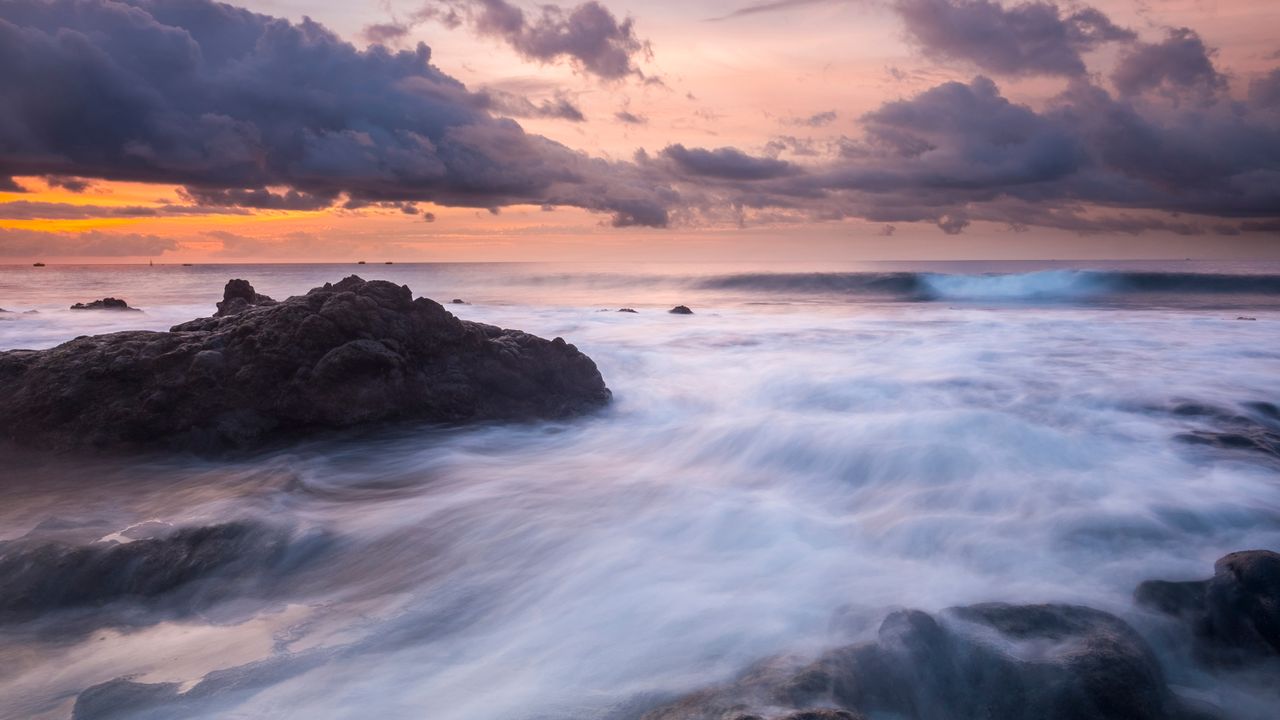 Sunrise long exposure waves, Tejita Beach, Tenerife, Canary Islands, Spain