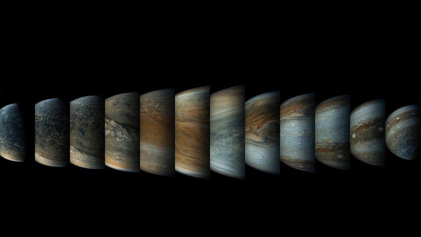 Sequence of colour-enhanced images of Jupiter