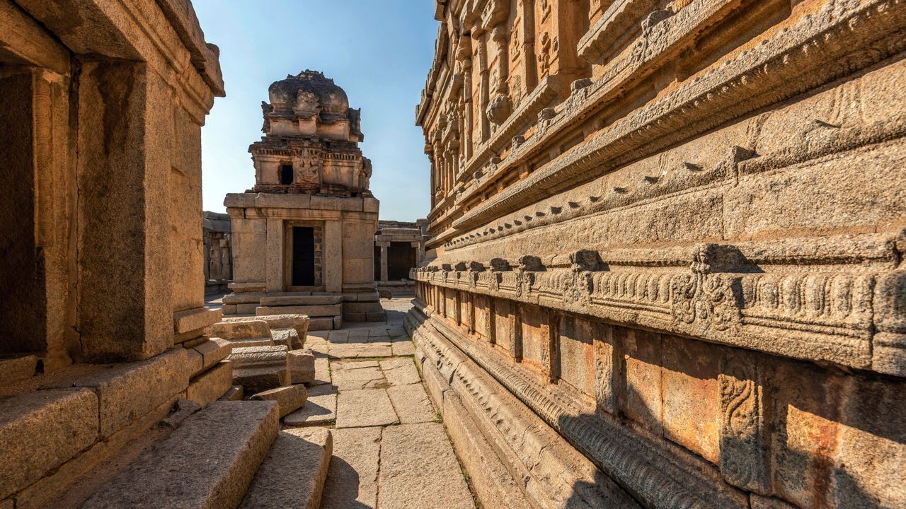 Ancient architecture of Sri Krishna Temple ruins in Hampi, India