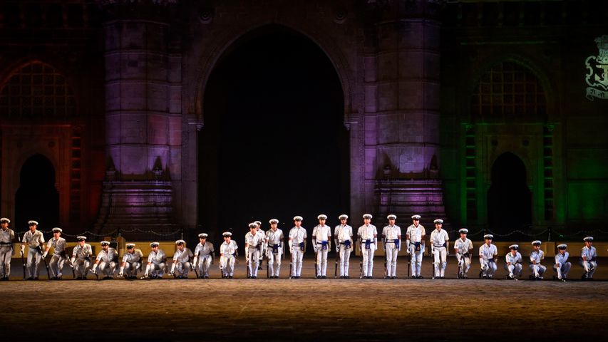 Indian Navy sailors doing rehearsal for Navy Day celebrations in Mumbai, India