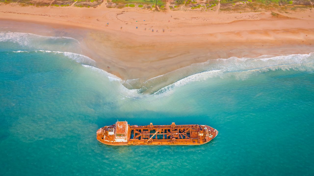 The stranded wreck at Surathkal Beach, Karnataka
