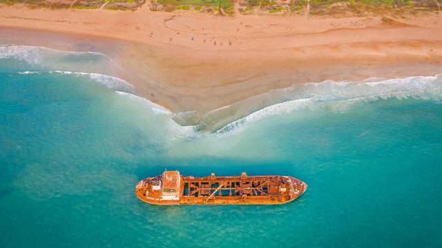 The stranded wreck at Surathkal Beach, Karnataka