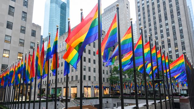 Rainbow flags at Rockefeller Center on June 28, 2020, New York City