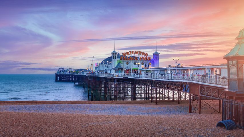 Brighton Pier at sunset, England, UK