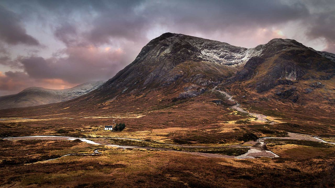 The Lagangarbh hut nestles in the valley beneath Buachaille Etive Mòr, Glencoe