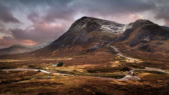 The Lagangarbh hut nestles in the valley beneath Buachaille Etive Mòr, Glencoe