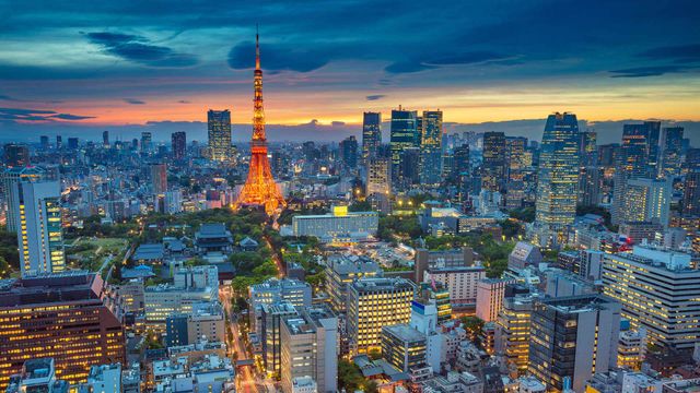 Tokyo cityscape at sunset, Japan