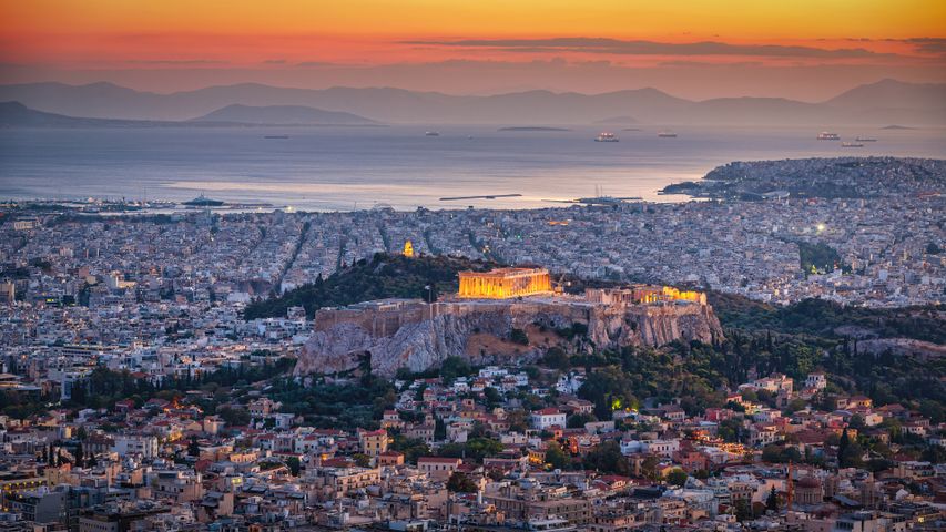 Blick über Athen und die Akropolis, Griechenland