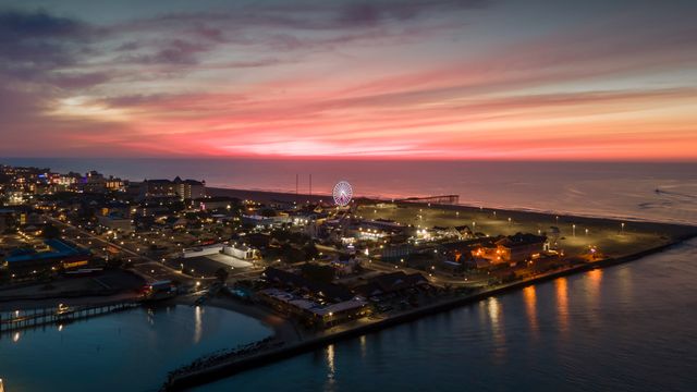 Aerial view of Ocean City, Maryland, at sunrise