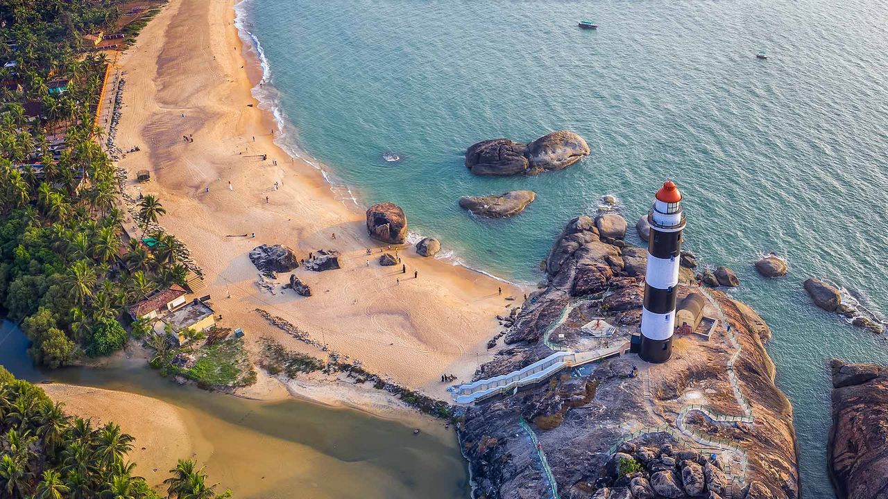 Aerial view of the lighthouse at Kaup, Karnataka