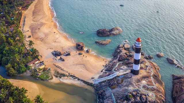 Aerial view of the lighthouse at Kaup, Karnataka