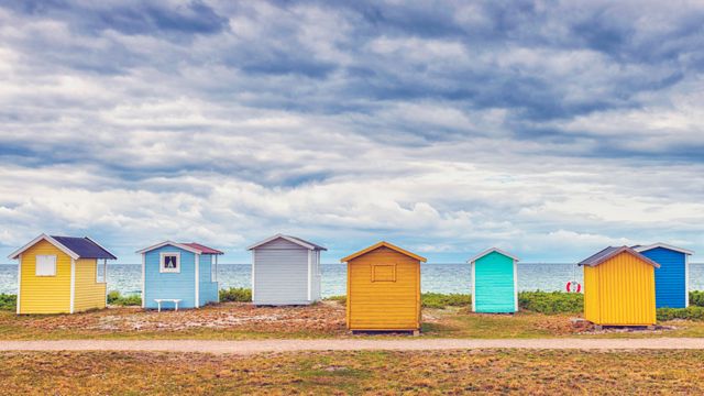 Casetas de playa en la provincia de Escania, Suecia