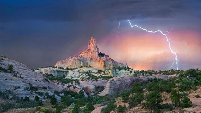Lightning strikes near Church Rock, New Mexico