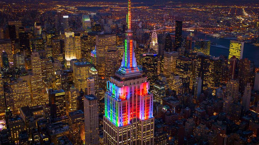 The Empire State Building lit up in honor of Pride Week in 2014, New York City