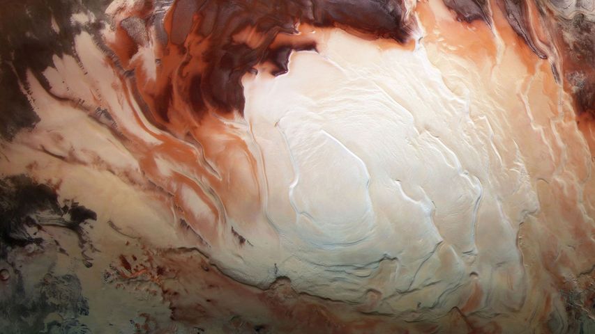 Imagen de la sonda Mars Express sobre el casquete polar sur de Marte