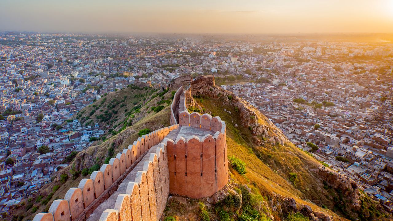 Aerial view of Jaipur from Nahargarh Fort in Rajasthan, India