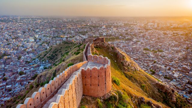 Aerial view of Jaipur from Nahargarh Fort in Rajasthan, India