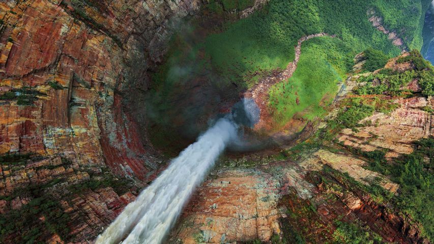 Aerial view of Churun-Meru (Dragon) waterfall, Venezuela