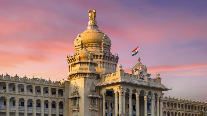 Sunset at Vidhana Soudha (State Legislature Building) in Bangalore, India